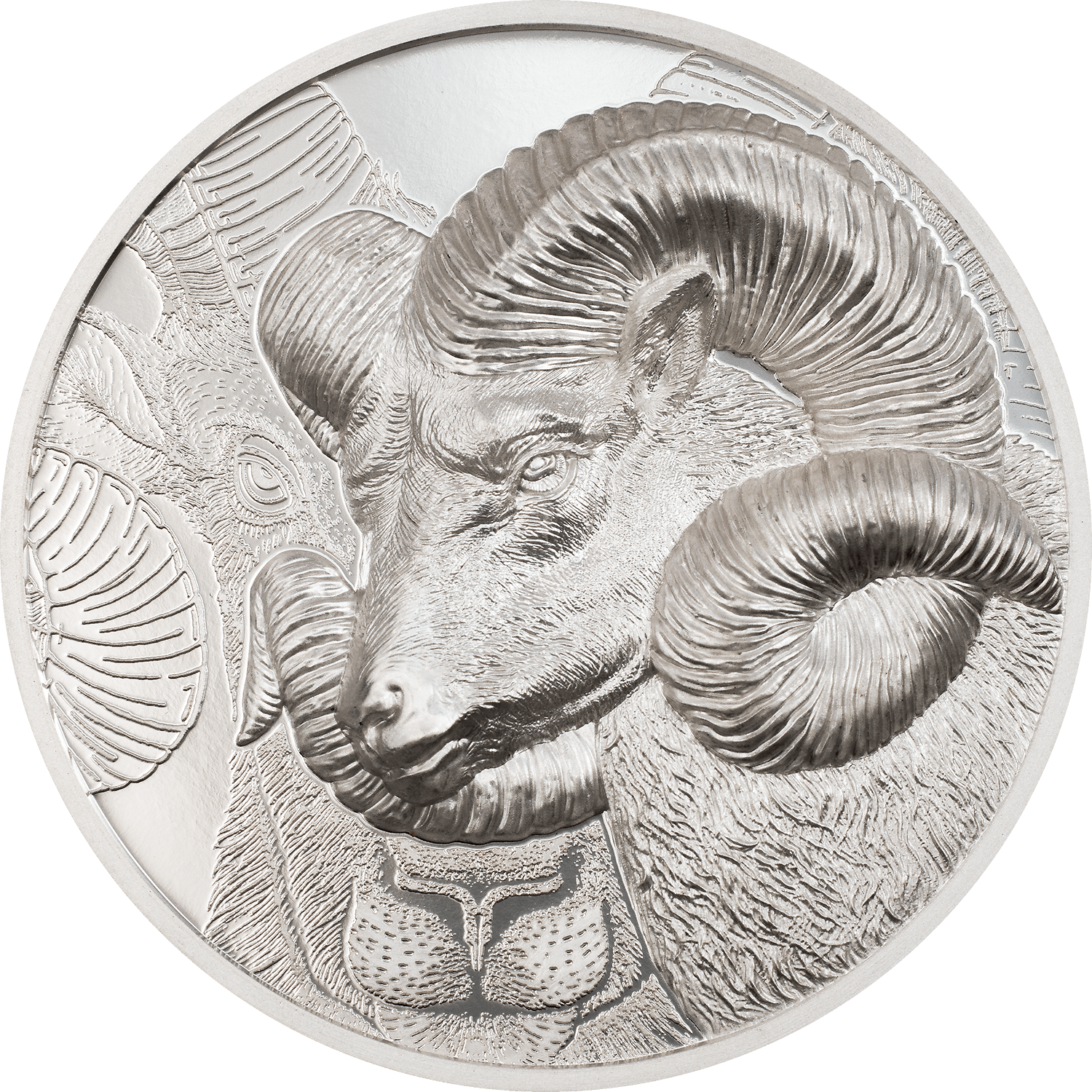 MAGNIFICENT ARGALI Wild Mongolia Ram 3 Oz Silver Coin 2000 Togrog Mongolia 2022 - PARTHAVA COIN