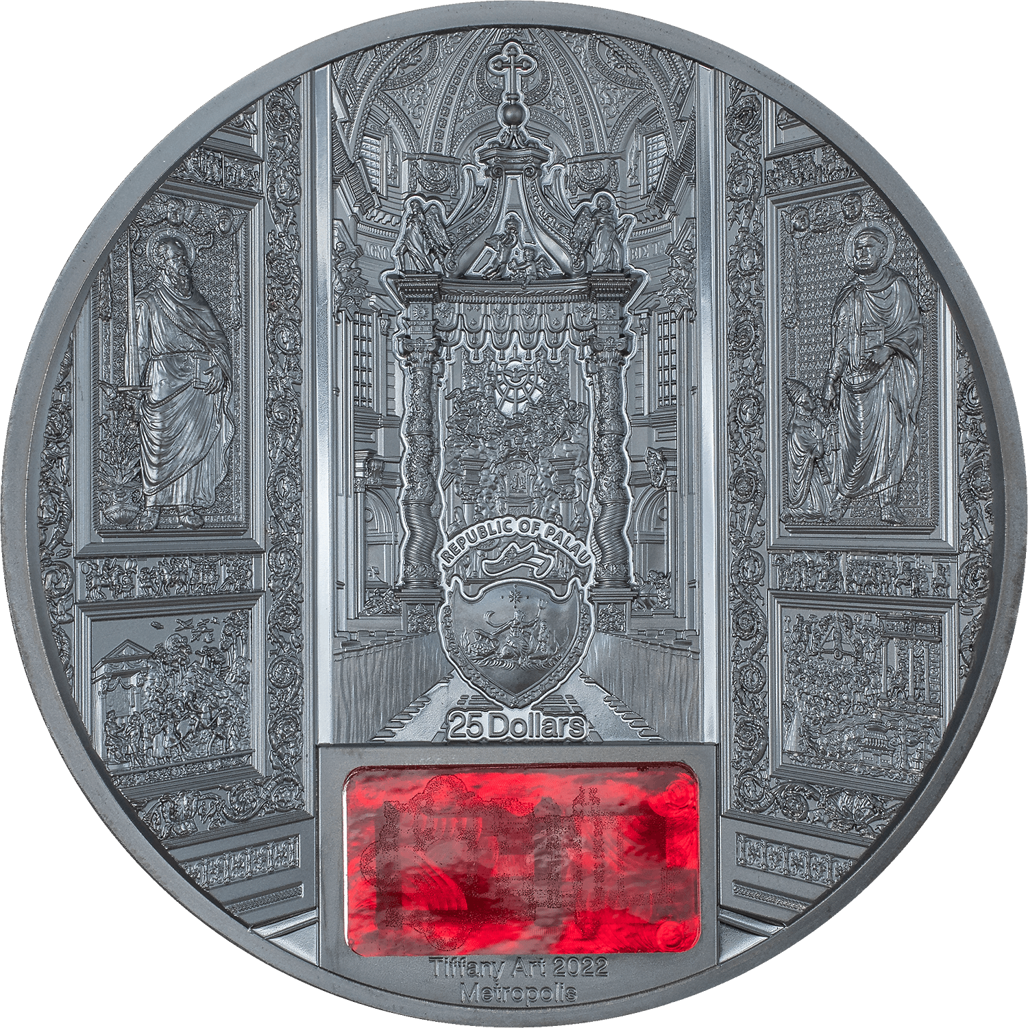 SAN PIETRO IN VATICANO Tiffany Art 5 Oz Silver Coin $25 Palau 2022 - PARTHAVA COIN