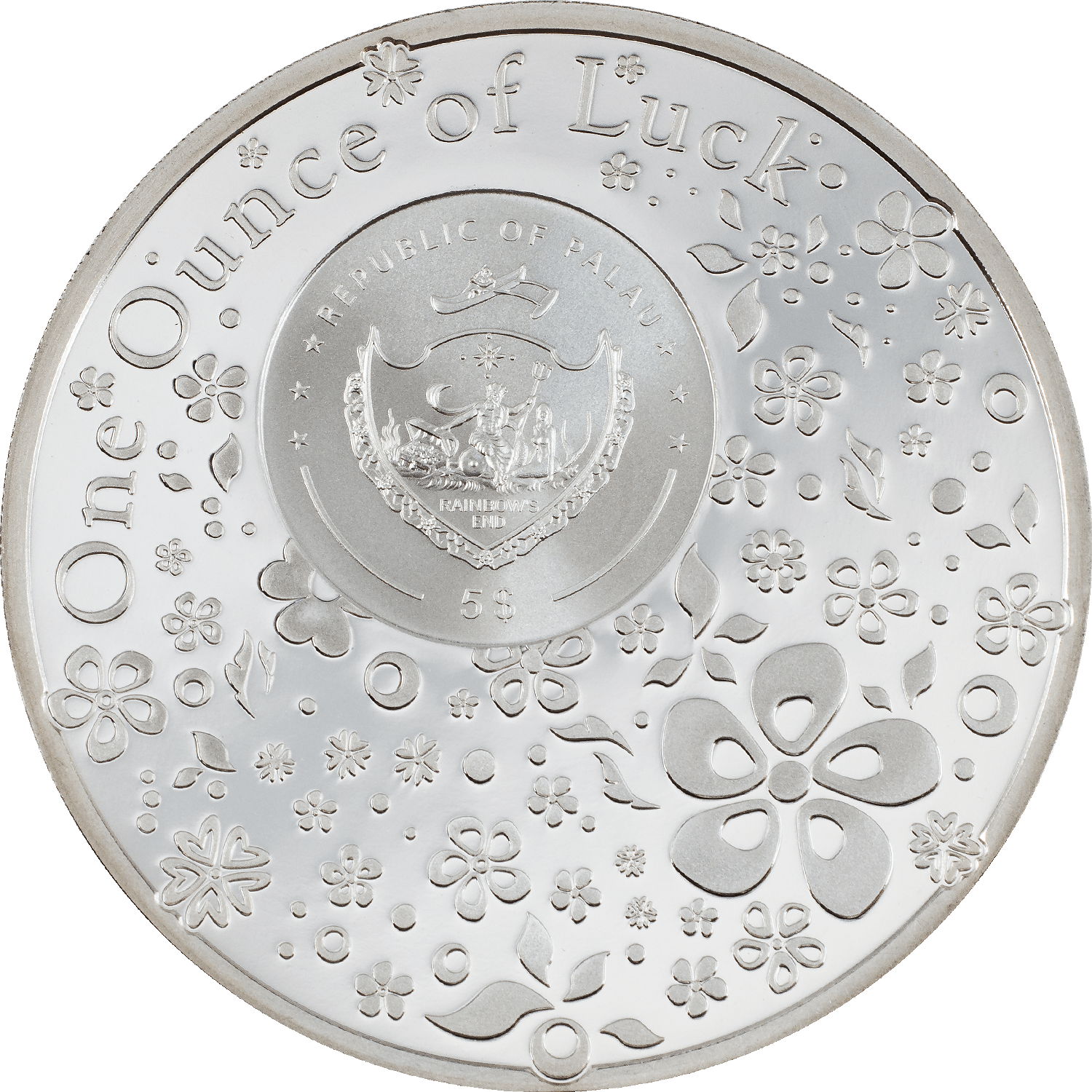 OUNCE OF LUCK Four Leaf Clover 1 Oz Silver Coin $5 Palau 2023 - PARTHAVA COIN