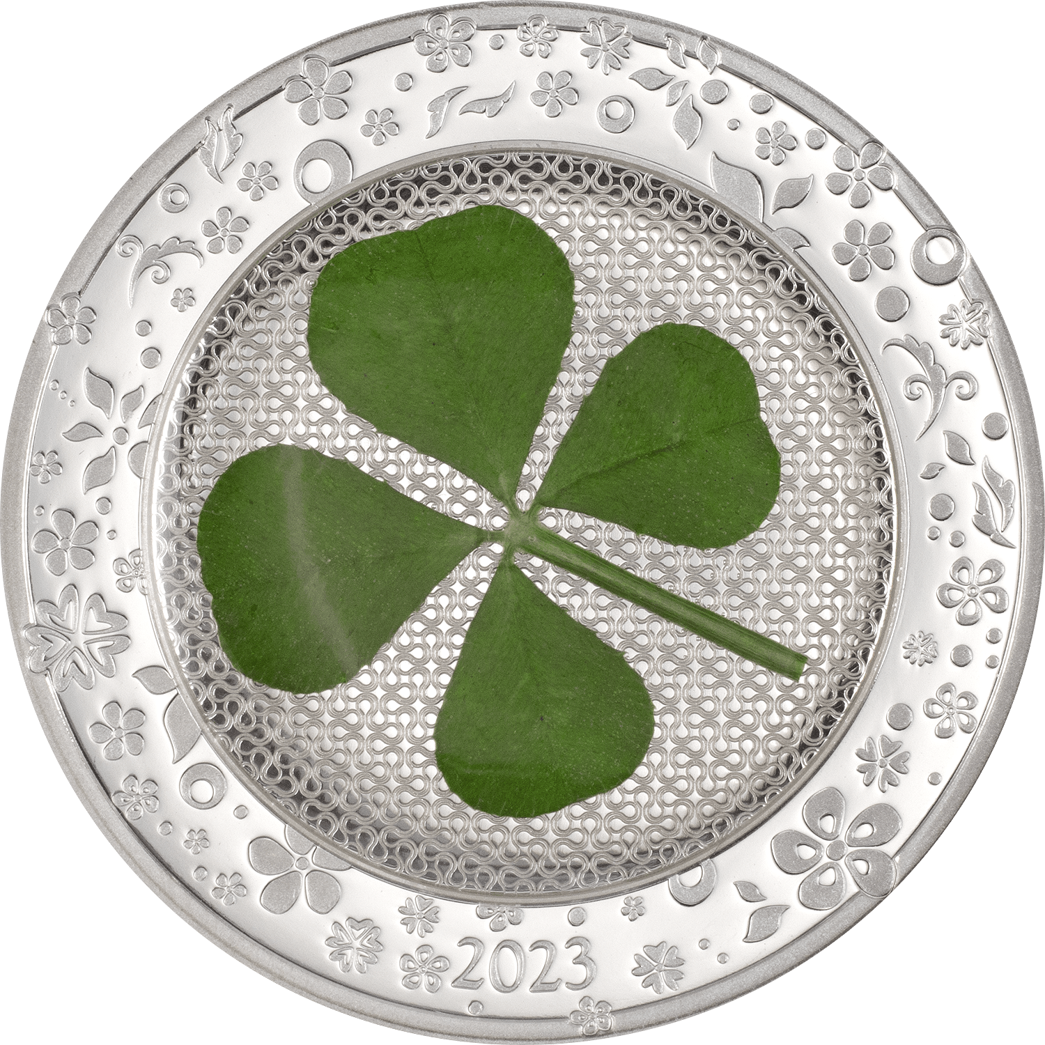 OUNCE OF LUCK Four Leaf Clover 1 Oz Silver Coin $5 Palau 2023 - PARTHAVA COIN