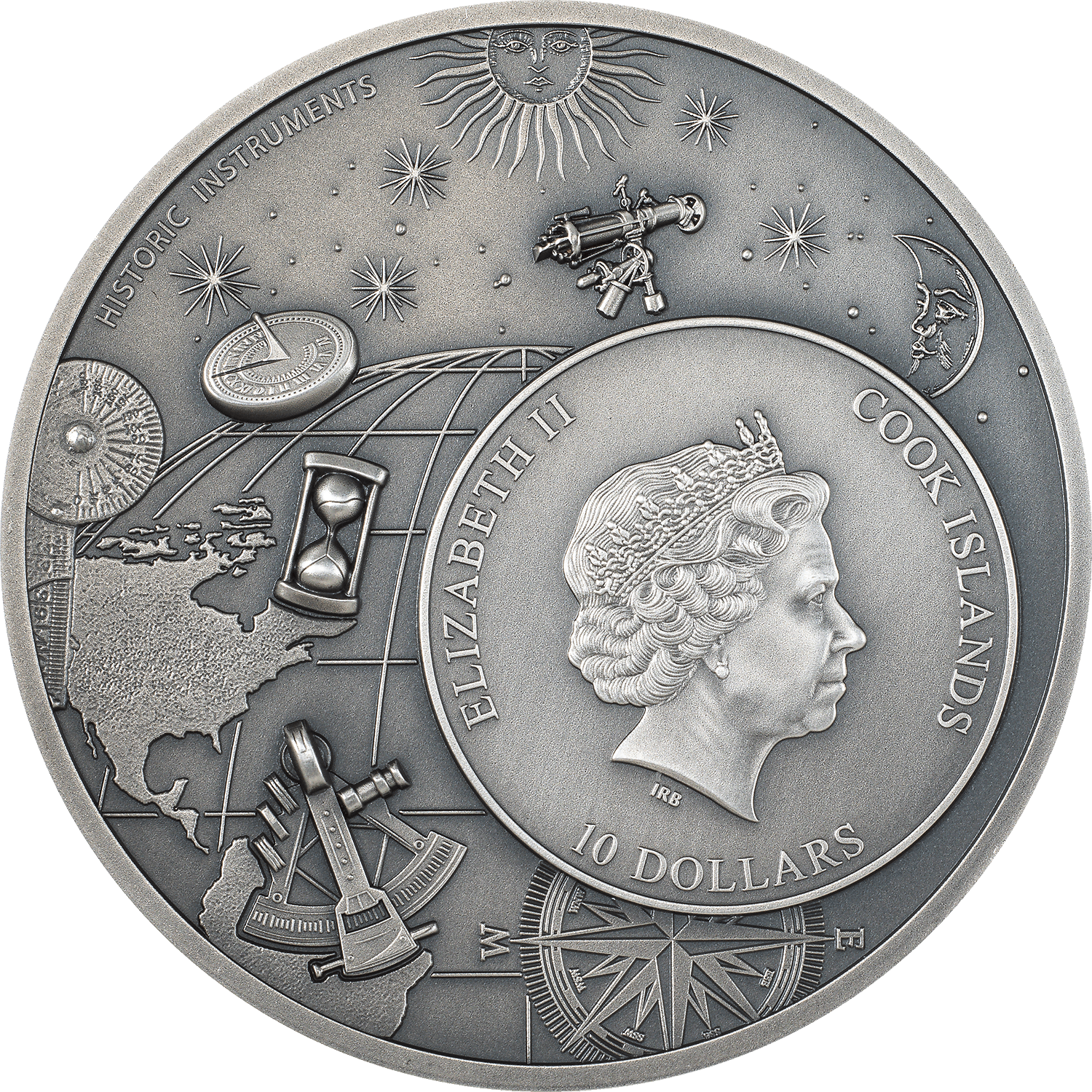 ASTROLABE Historic Instruments 2 Oz Silver Coin $10 Cook Islands 2023 - PARTHAVA COIN