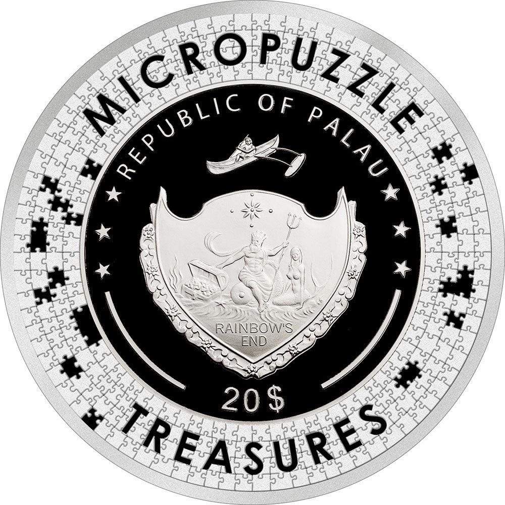 REVERIE by Mucha Micropuzzle Treasures 3 Oz Silver Coin $20 Palau 2021 - PARTHAVA COIN