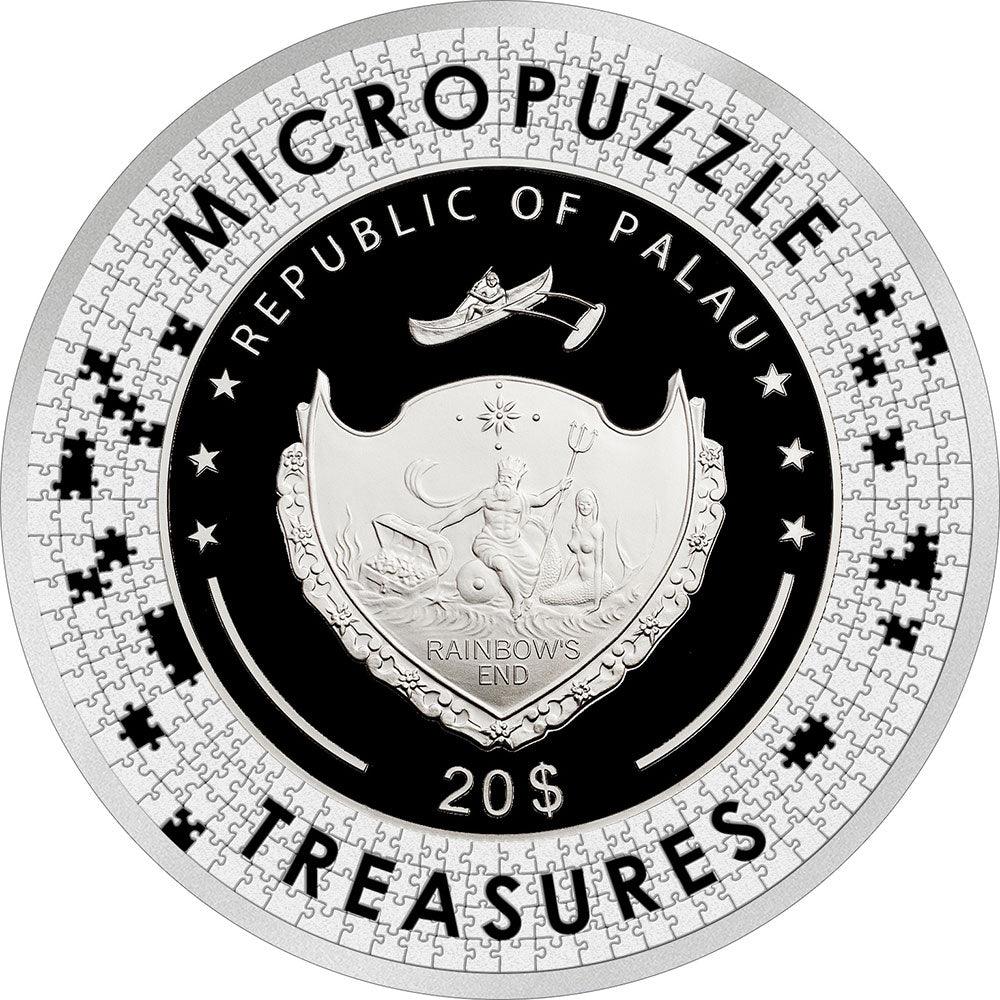 COUPLE UNDER ONE UMBRELLA Leonid Afremov Micropuzzle Treasures 3 Oz Silver Coin $20 Palau 2022 - PARTHAVA COIN
