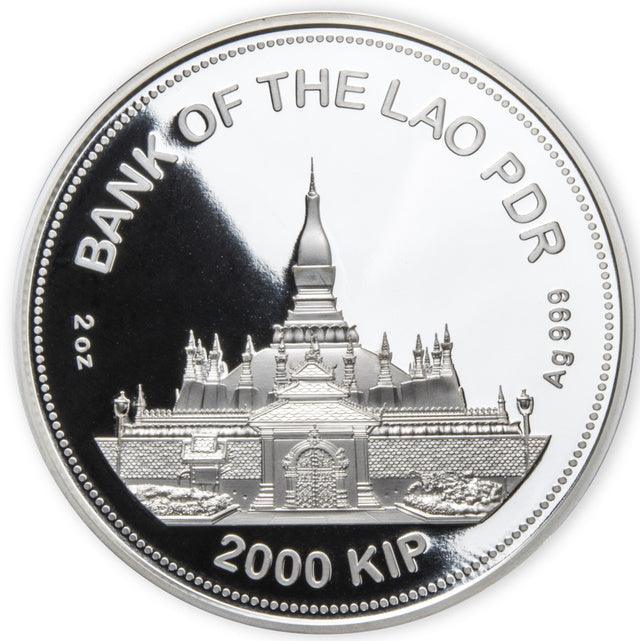 TIGER Jade Lunar Year 2 Oz Silver Coin 2000 Kip Lao Laos 2022 - PARTHAVA COIN
