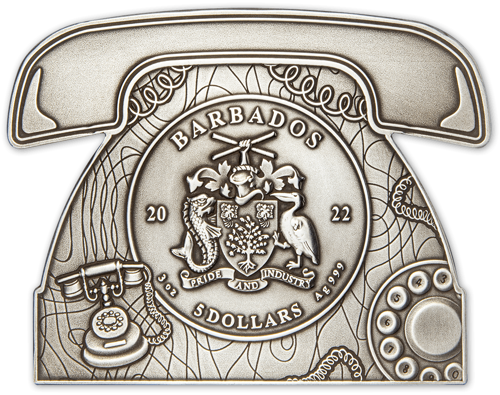 ALEXANDER GRAHAM BELL 100th Anniversary Shaped 3 Oz Silver Coin $5 Barbados 2022 - PARTHAVA COIN