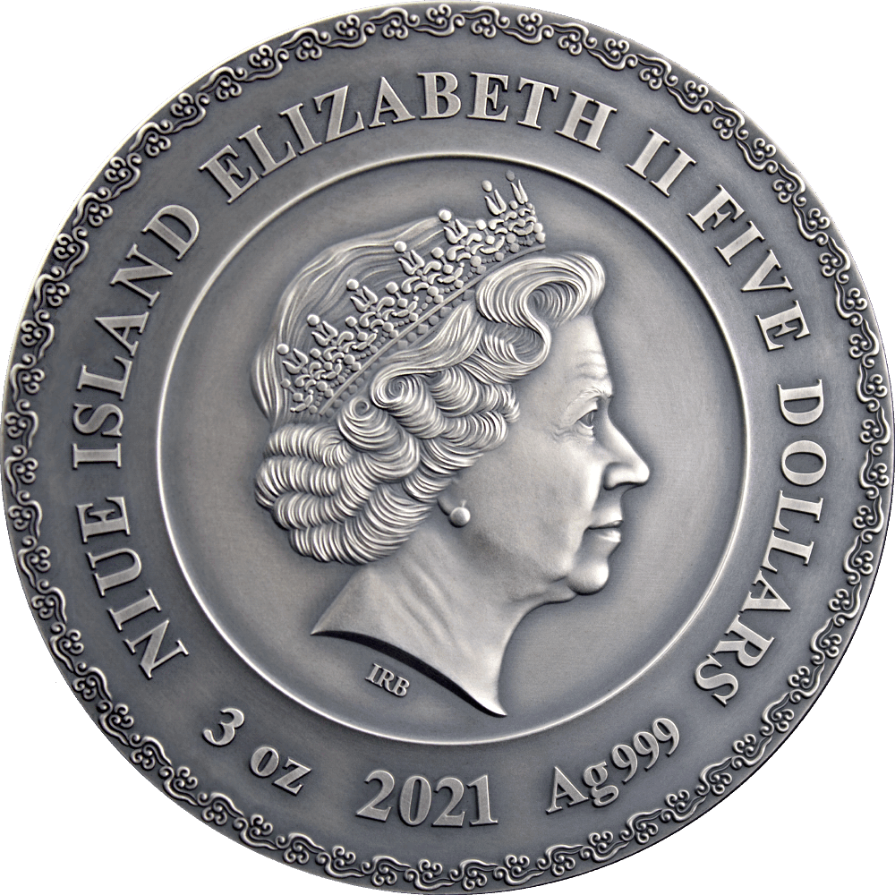 AMATERASU Divine Faces Of The Sun 3 Oz Silver Coin $5 NIUE 2021 - PARTHAVA COIN