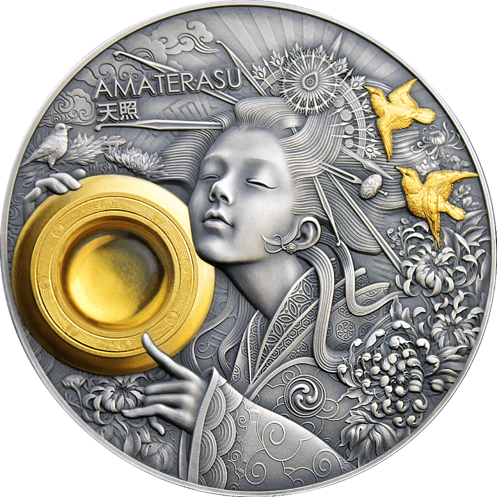 AMATERASU Divine Faces Of The Sun 3 Oz Silver Coin $5 NIUE 2021 - PARTHAVA COIN