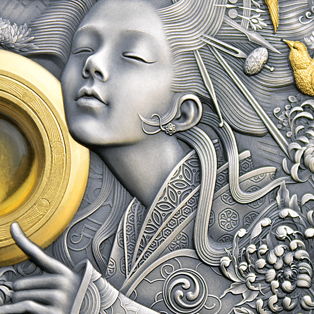 AMATERASU Divine Faces Of The Sun 3 Oz Silver Coin $5 NIUE 2021 - PARTHAVA COIN