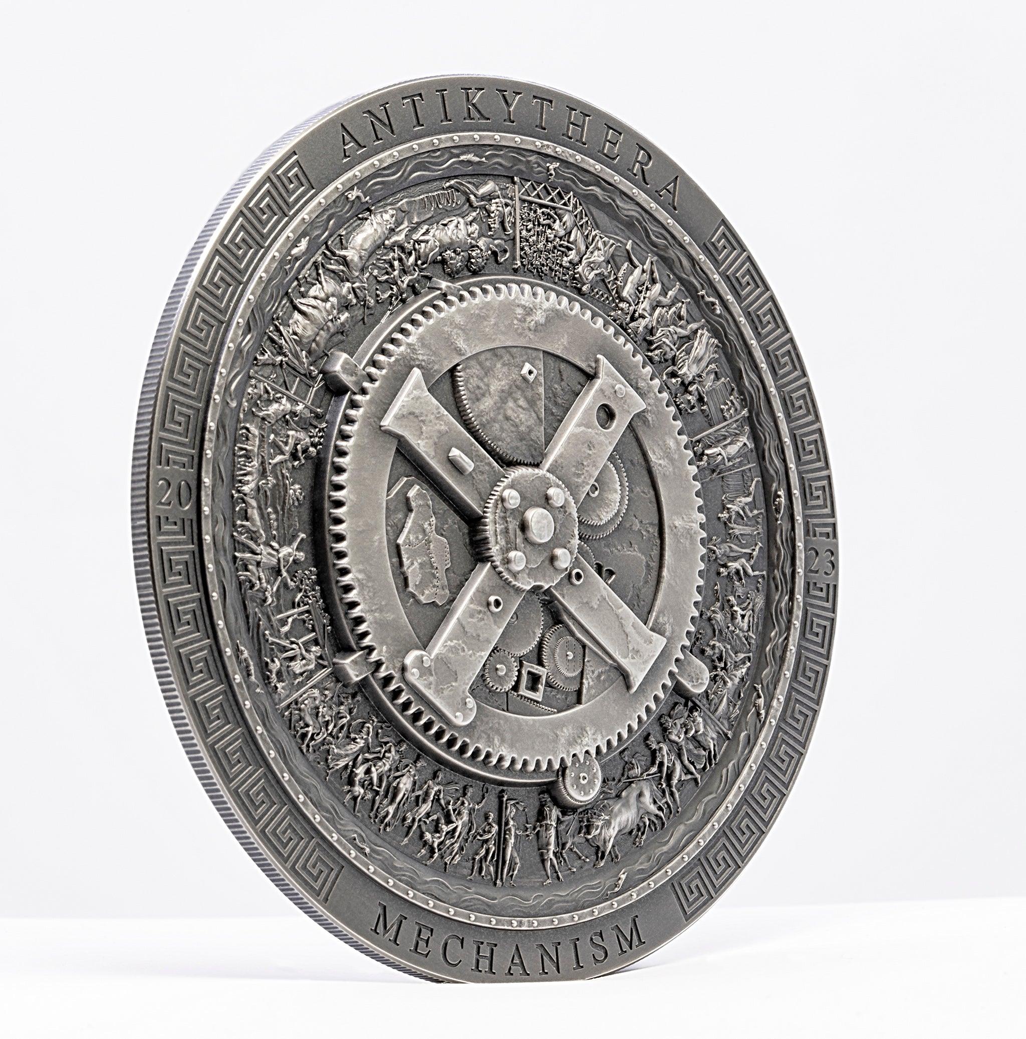 ANTIKYTHERA MECHANISM Antiqued Archeology Symbolism 3 Oz Silver Coin $20 Cook Islands 2023 - PARTHAVA COIN