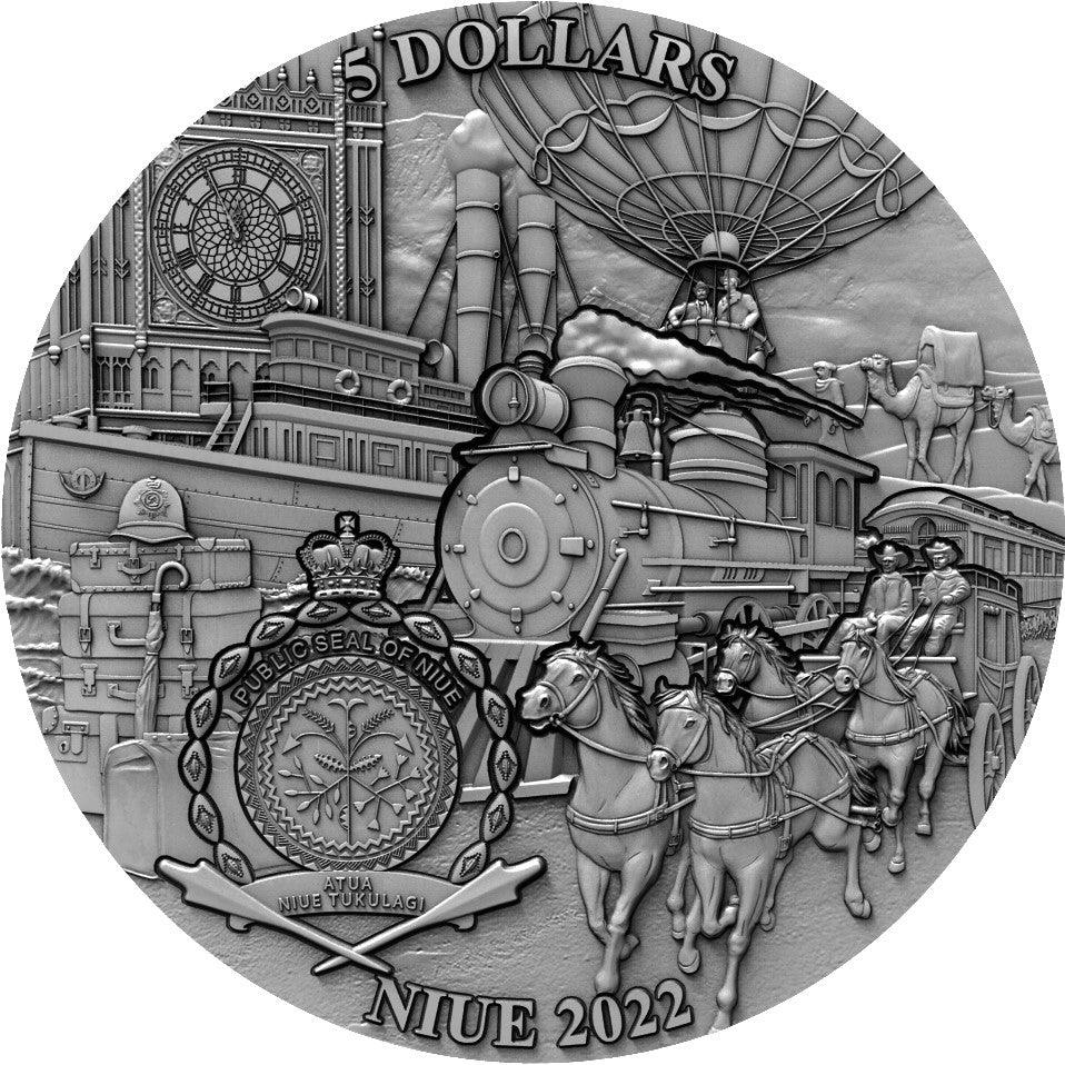 AROUND THE WORLD IN 80 DAYS 150th Anniversary 3 Oz Silver Coin $5 Niue 2022 - PARTHAVA COIN