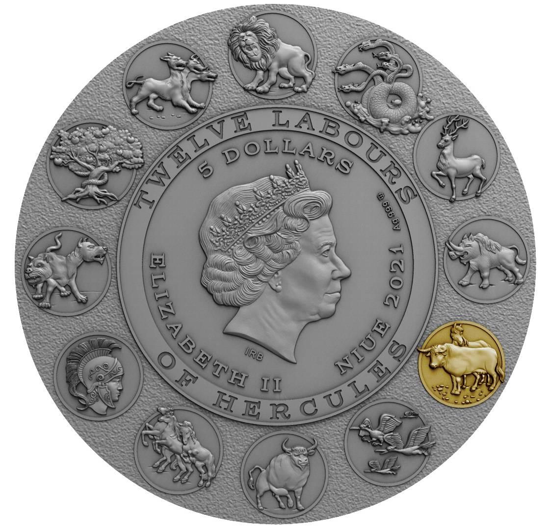 AUGEAN STABLES Twelve Labours of Hercules 2 Oz Silver Coin 5$ Niue 2021 - PARTHAVA COIN