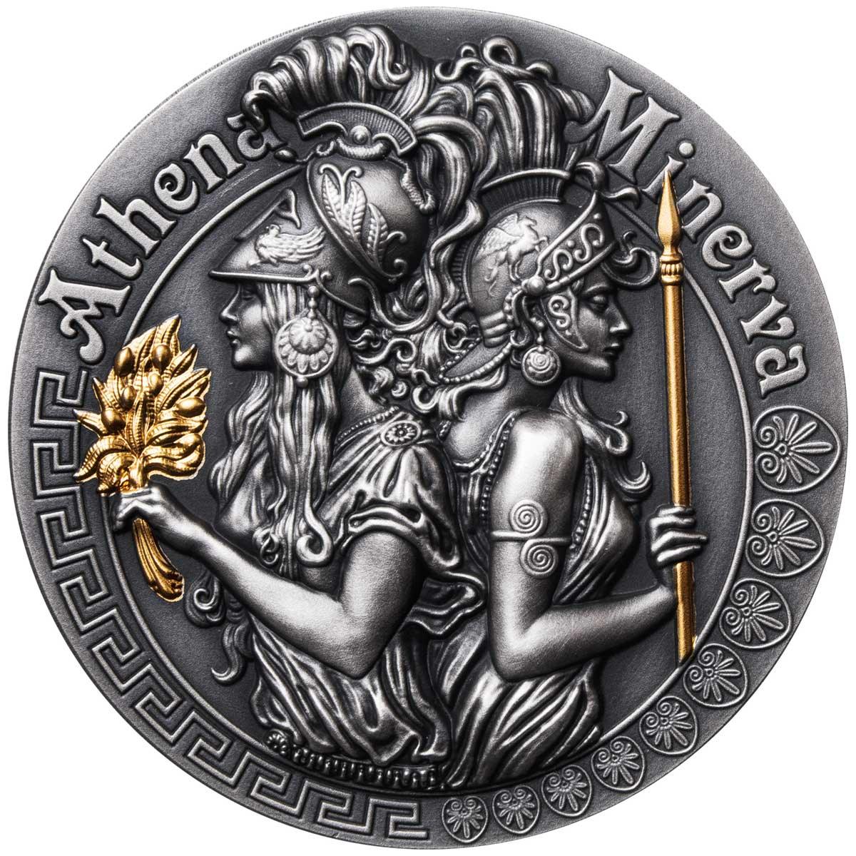 ATHENA AND MINERVA Strong and Beautiful Goddesses 2 Oz Silver Coin 5$ Niue 2019 - PARTHAVA COIN