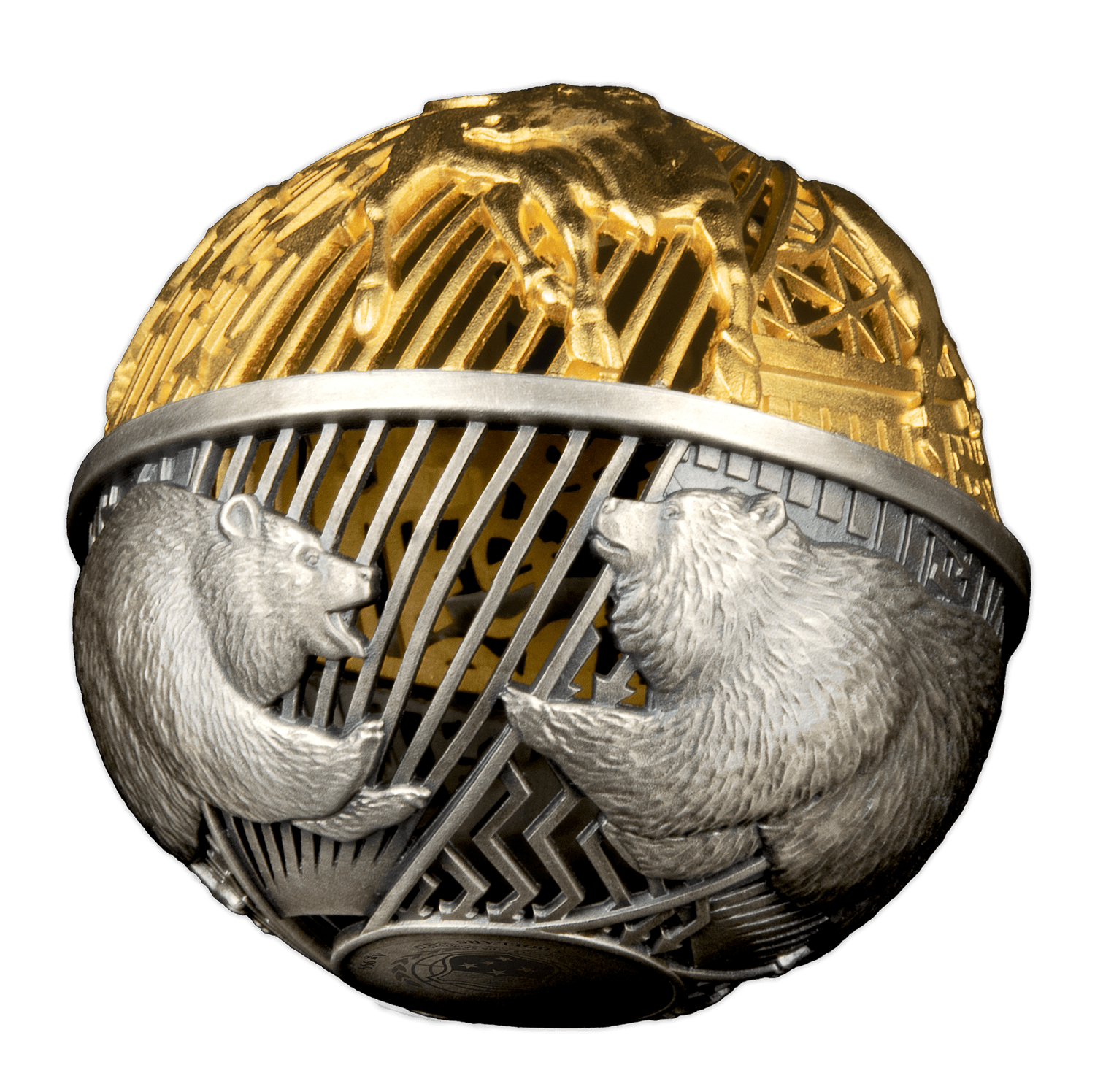 BULL AND BEAR Spherical 2 Oz Silver Coin $5 Samoa 2022 - PARTHAVA COIN
