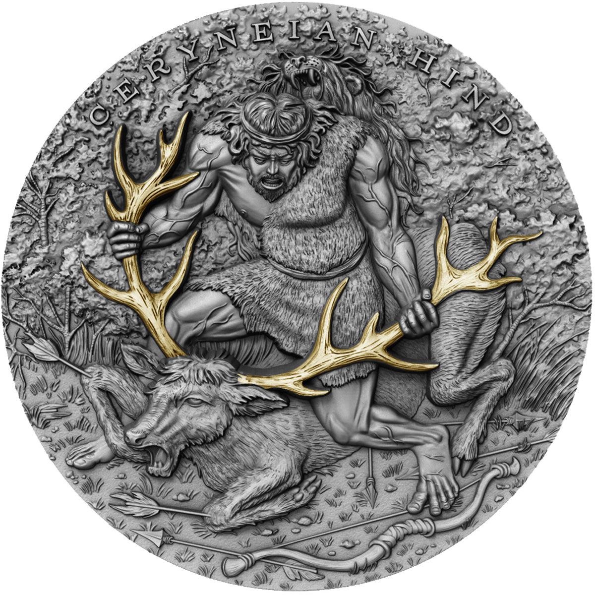 CERYNEIAN HIND Twelve Labours of Hercules 2 Oz Silver Coin 5$ Niue 2020 - PARTHAVA COIN