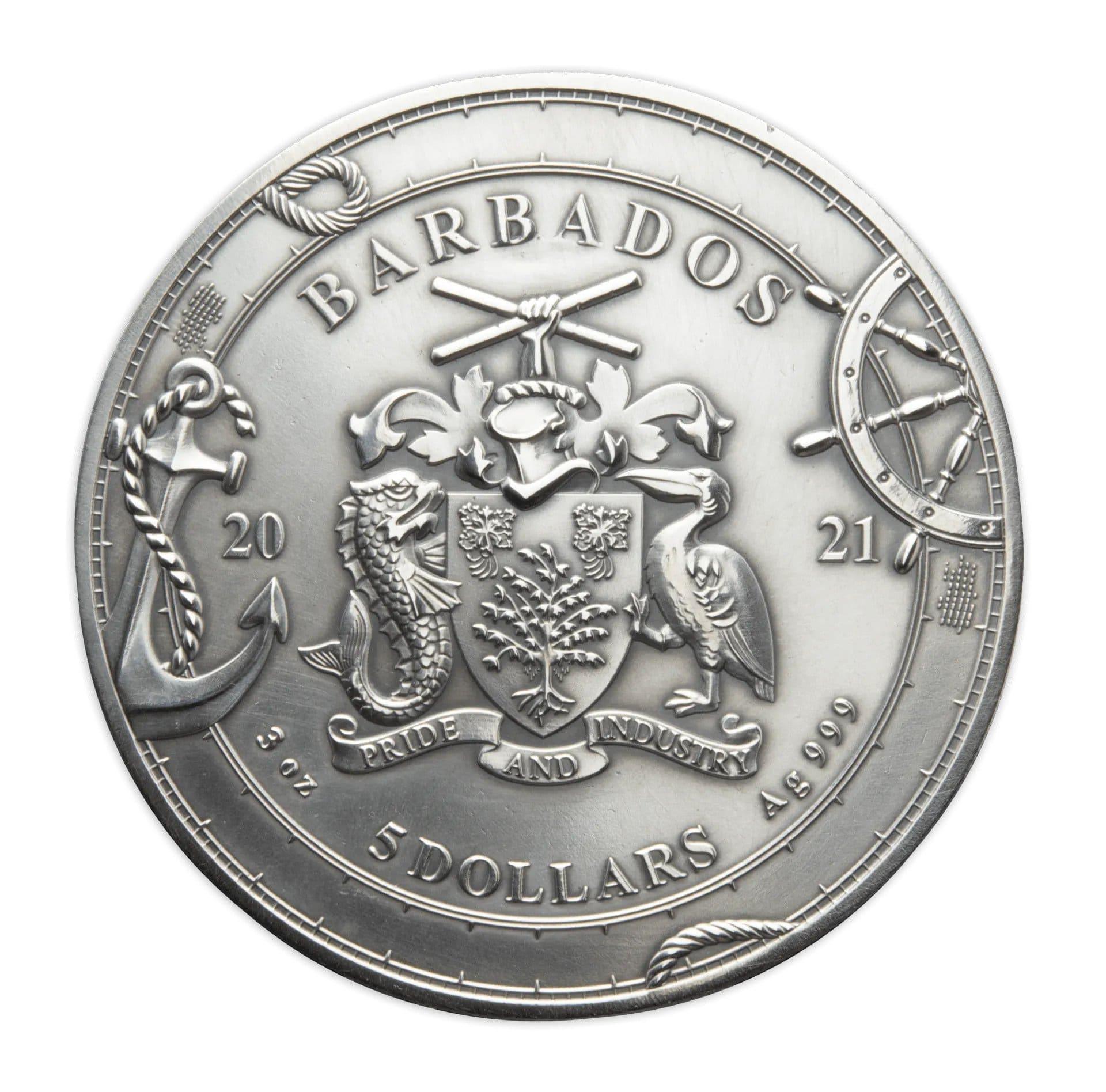 CIRCUMNAVIGATION OF THE WORLD – FERDINAND MAGELLAN 500TH ANNIVERSARY 3 oz Silver Coin $5 Barbados 2021 - PARTHAVA COIN