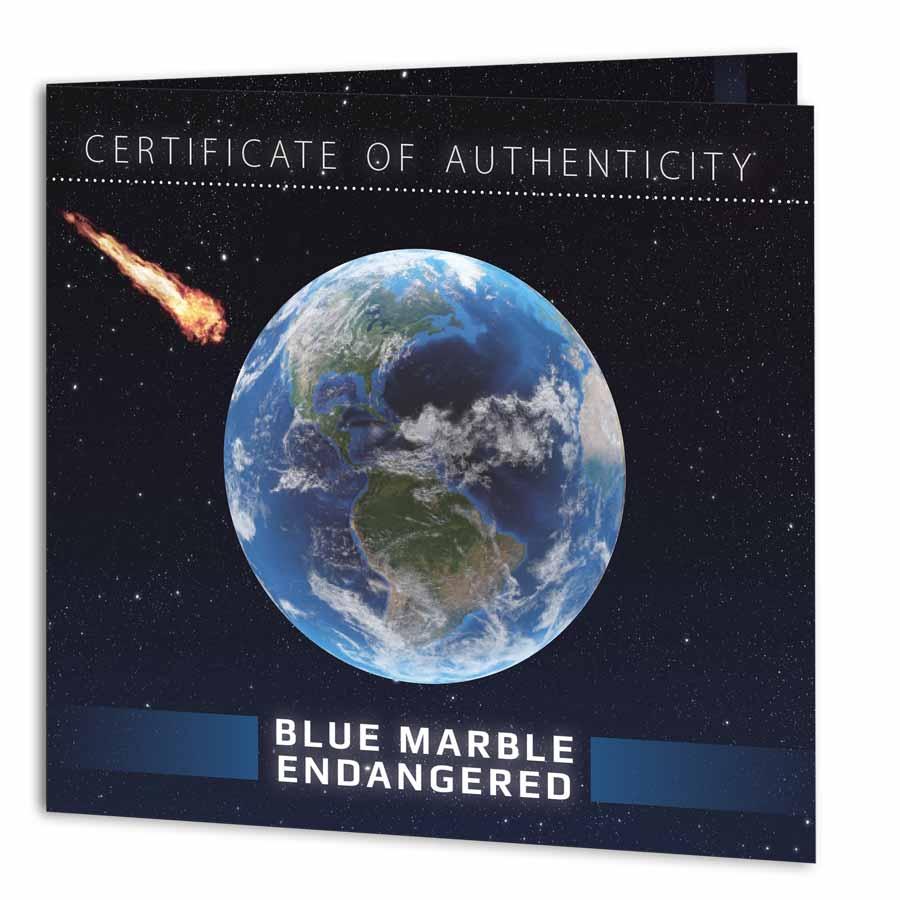 BLUE MARBLE ENDANGERED Meteorite From Space 3 Oz Silver Coin $5 Barbados 2022 - PARTHAVA COIN