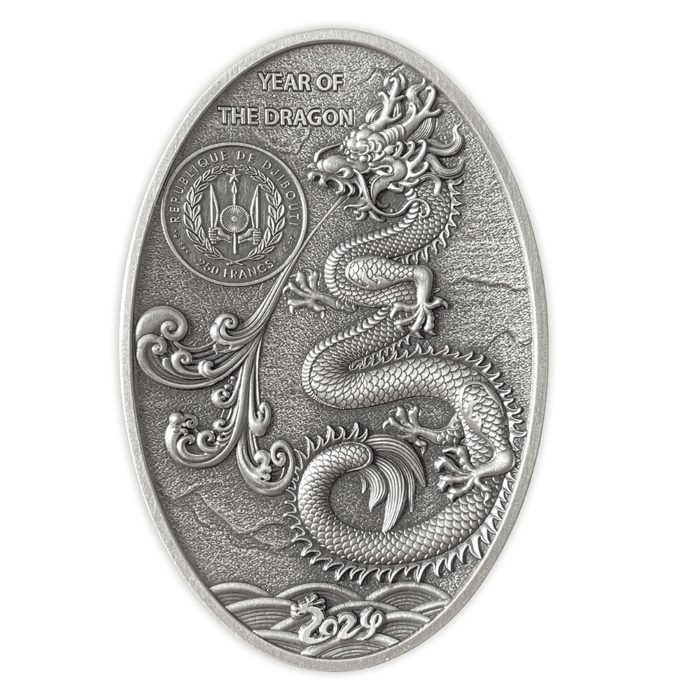 DRAGON EGG 3D Shaped 5 Oz Silver Coin 250 Francs Djibouti 2024 - PARTHAVA COIN