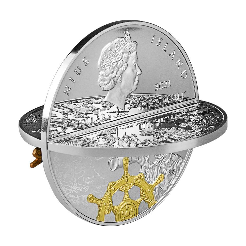 FERDINAND MAGELLAN 3D Shape 500th Anniversary 2 Oz Silver Coin 5$ Niue 2021 - PARTHAVA COIN