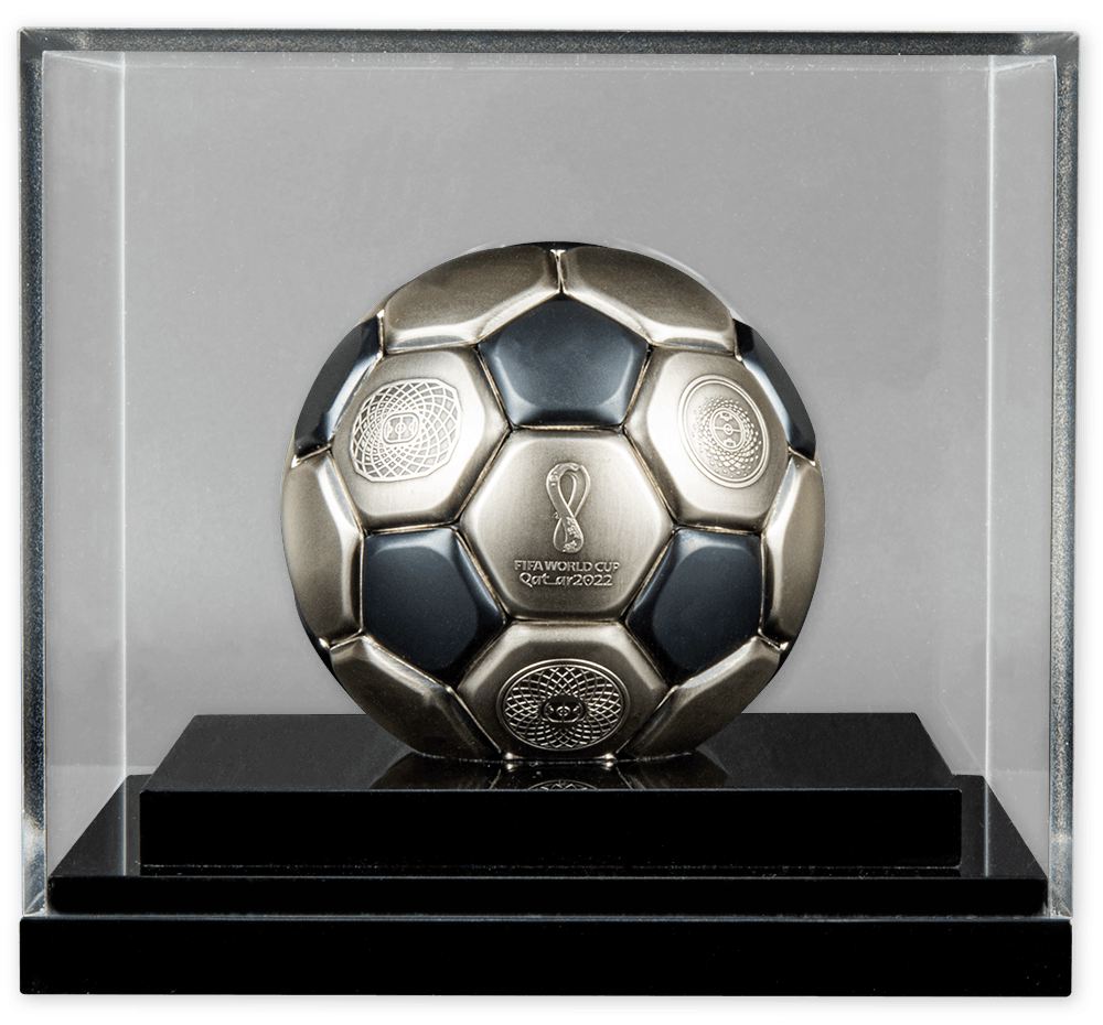 FIFA FOOTBALL IN QATAR SPHERICAL World Cup 3 Oz Silver Coin $10 Solomon Islands 2022 - PARTHAVA COIN