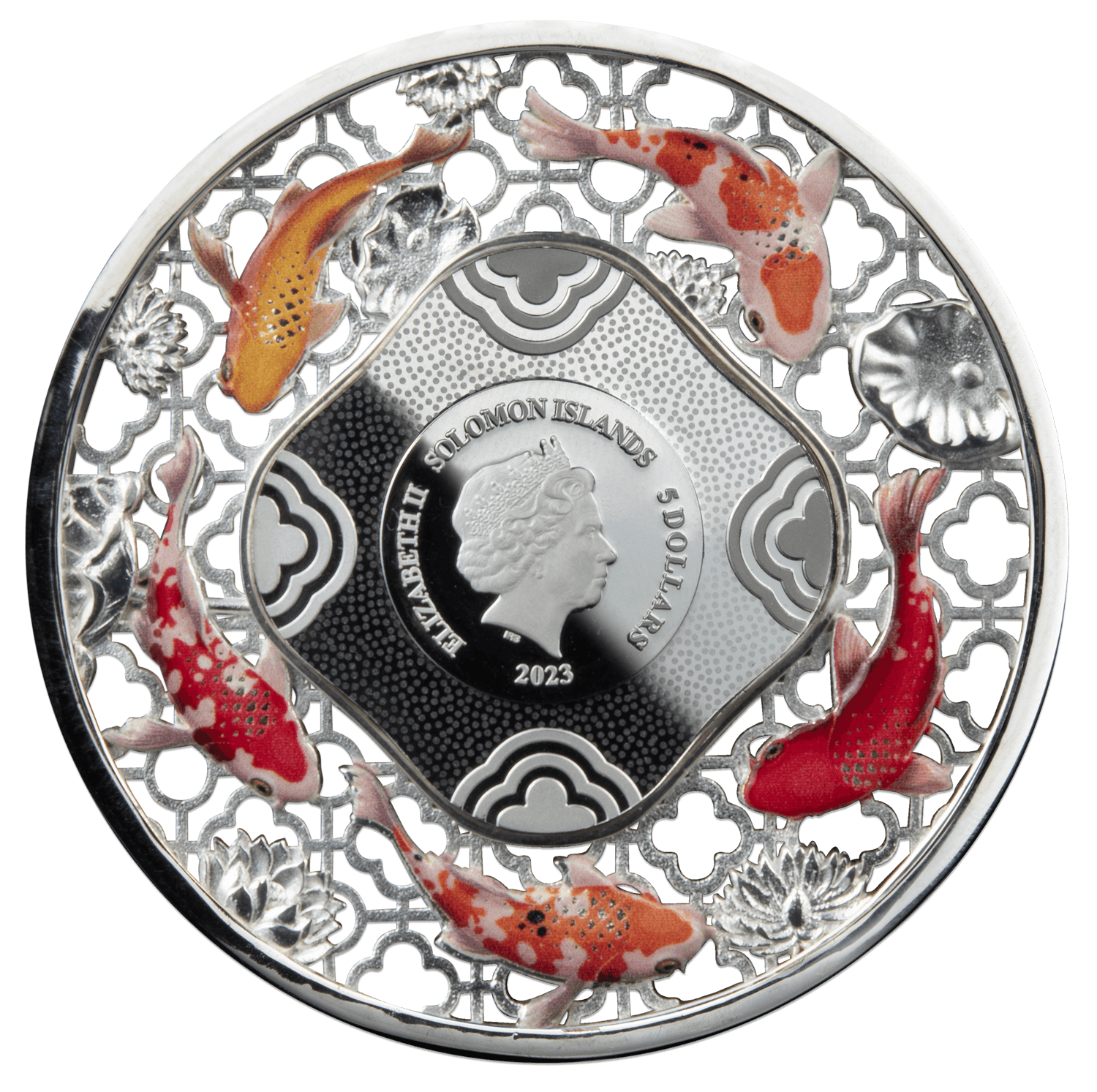 FILIGREE KOI Fortune 2 Oz Silver Coin $5 Solomon Island 2023 - PARTHAVA COIN