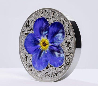 FORGET ME NOT Flowers and Leaves 2 Oz Silver Coin $10 Palau 2023 - PARTHAVA COIN