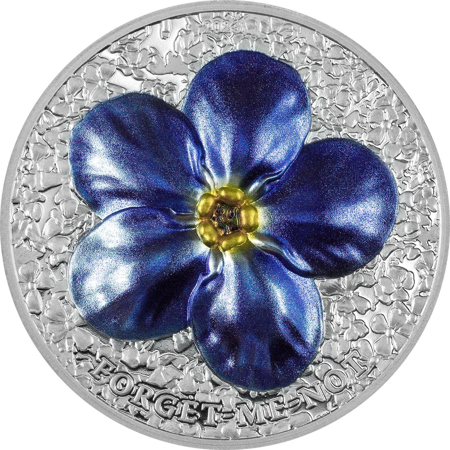 FORGET ME NOT Flowers and Leaves 2 Oz Silver Coin $10 Palau 2023 - PARTHAVA COIN
