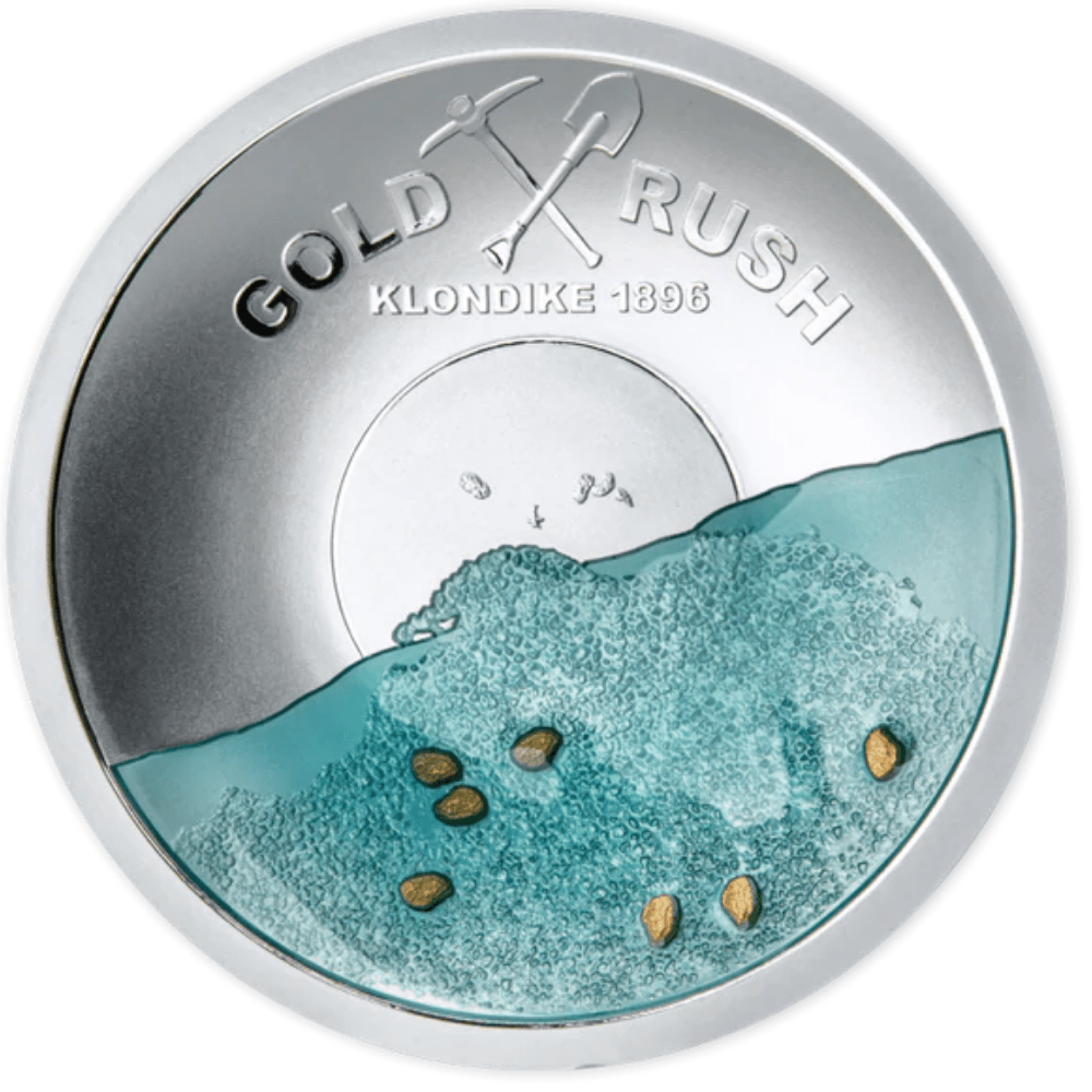 GOLD RUSH KLONDIKE 125TH ANNIVERSARY CONVEX 50g Silver Coin $5 Solomon Island 2021 - PARTHAVA COIN