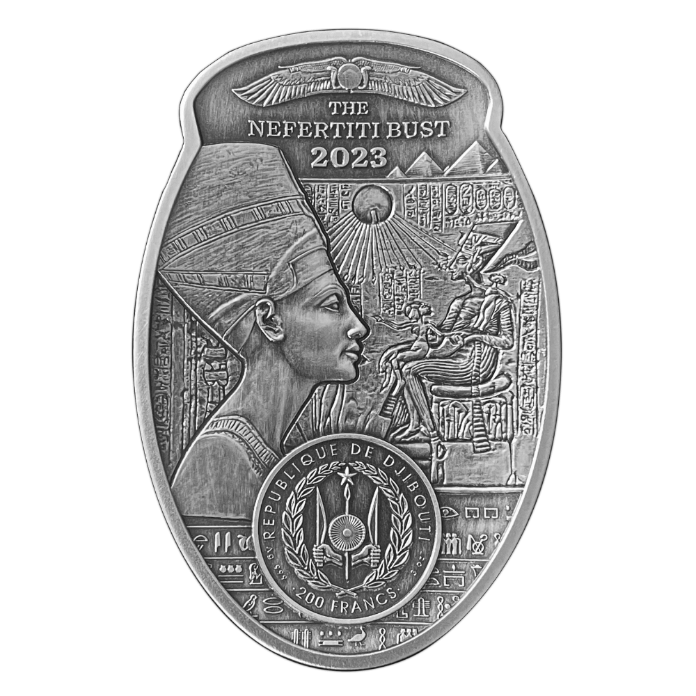 NEFERTITI BUST 3 Oz Silver Coin 200 Francs Djibouti 2023 - PARTHAVA COIN