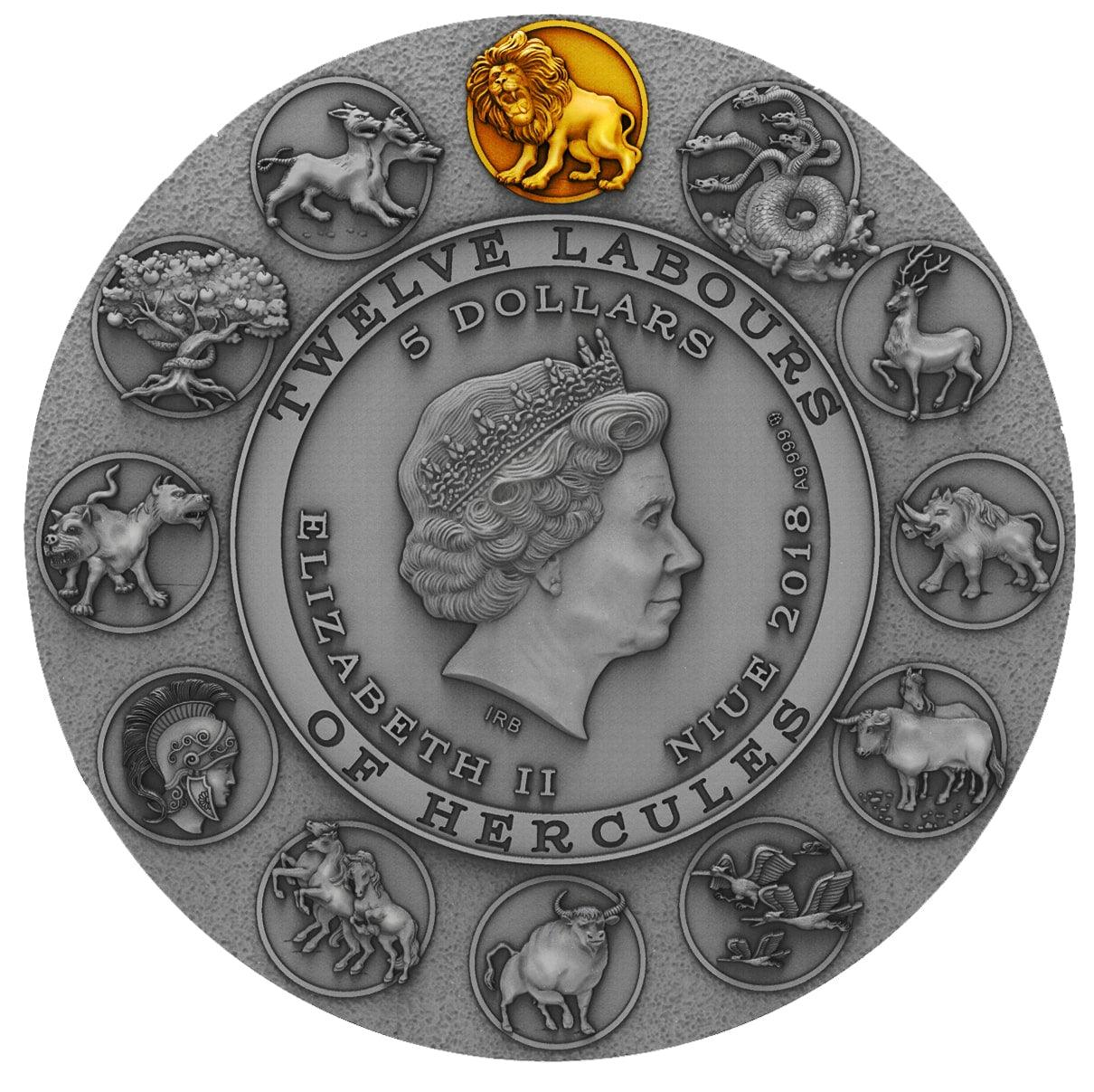 NEMEAN LION Twelve Labours of Hercules 2 Oz Silver Coin 5$ Niue 2018 - PARTHAVA COIN