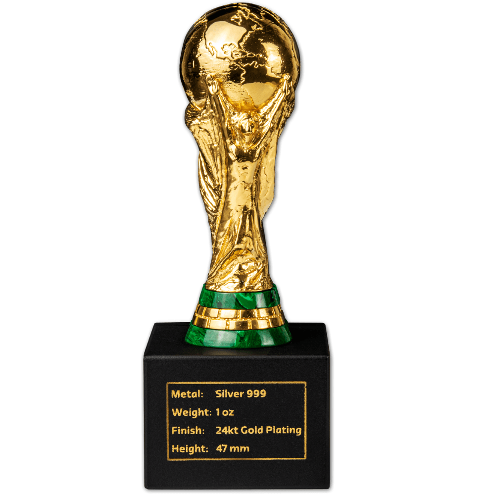 A miniature replica of the World Cup trophy presented by FIFA to