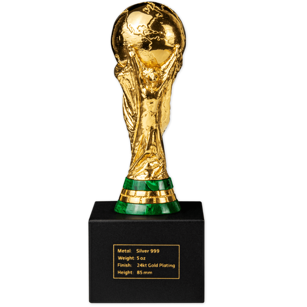 OFFICIAL FIFA WORLD CUP TROPHY™ REPLICA 5 Oz Pure Silver Ag999, Gold-Plated - PARTHAVA COIN