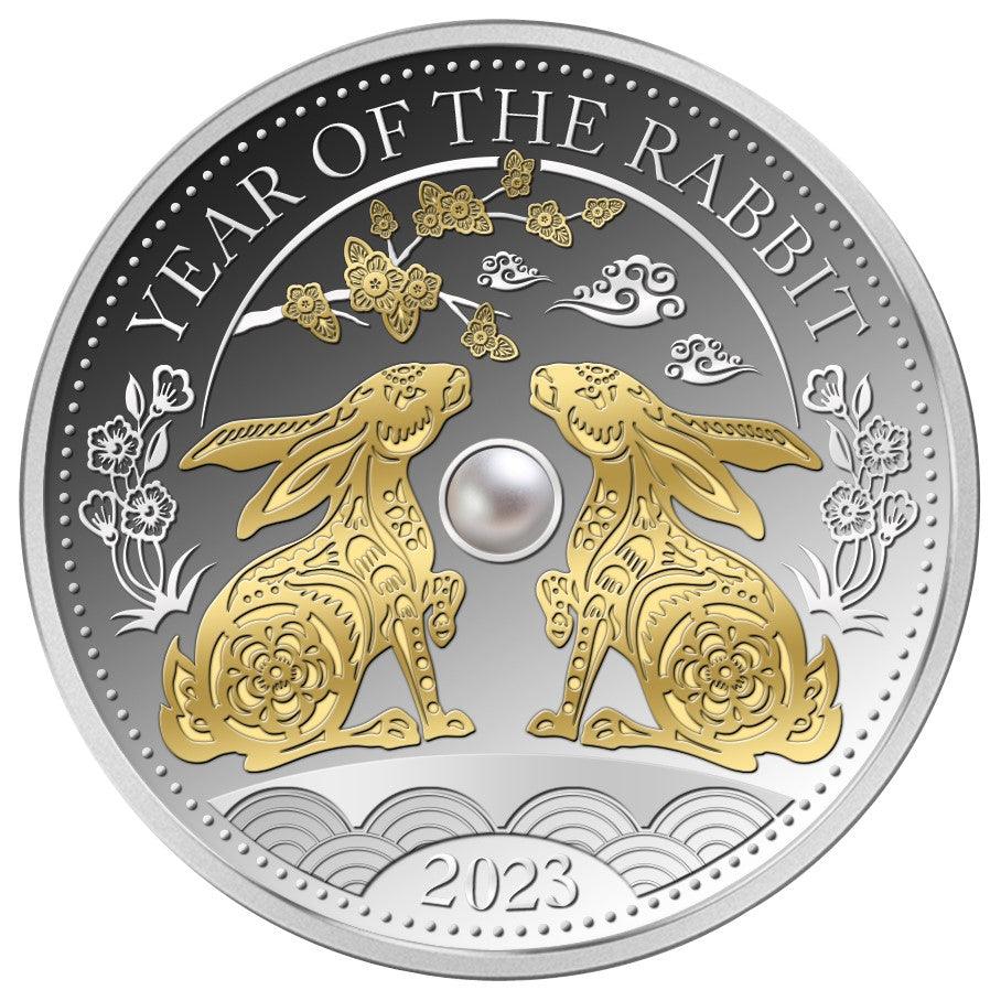 RABBIT Freshwater Pearl Chinese Lunar Year 1 Oz Silver Coin $10 Fiji 2023 - PARTHAVA COIN
