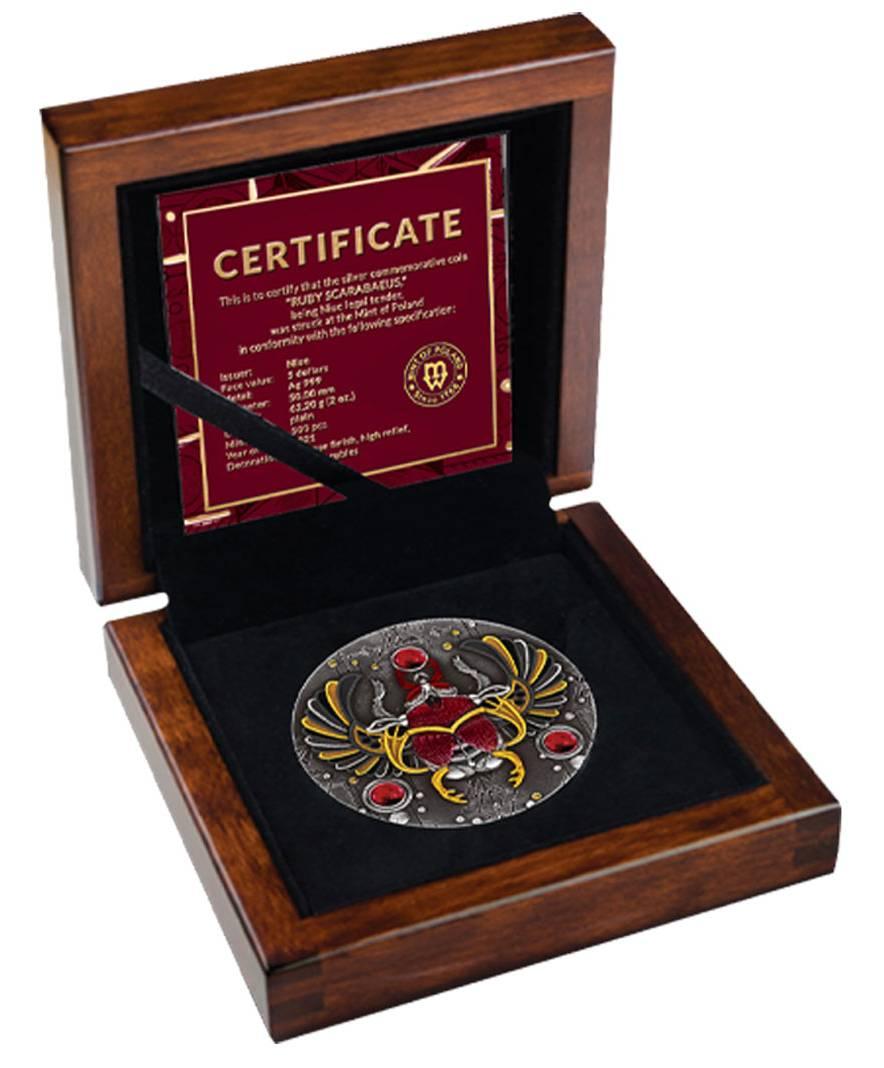 RUBY SCARABAEUS 2 Oz Silver Coin 5$ Niue 2021 - PARTHAVA COIN