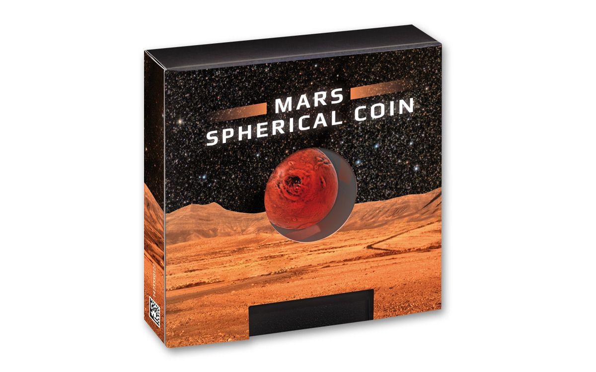 SPHERICAL MARS 3D Planet 1 Oz Silver Coin $5 Barbados 2021 - PARTHAVA COIN
