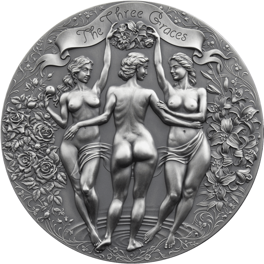 THREE GRACES Celestial Beauty 2 Oz Silver Coin 2000 Francs Cameroon 2020 - PARTHAVA COIN