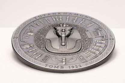 TUTANKHAMUN’S TOMB 1922 Archeology Symbolism Antiqued 3 Oz Silver Coin 20$ Cook Islands 2022 - PARTHAVA COIN