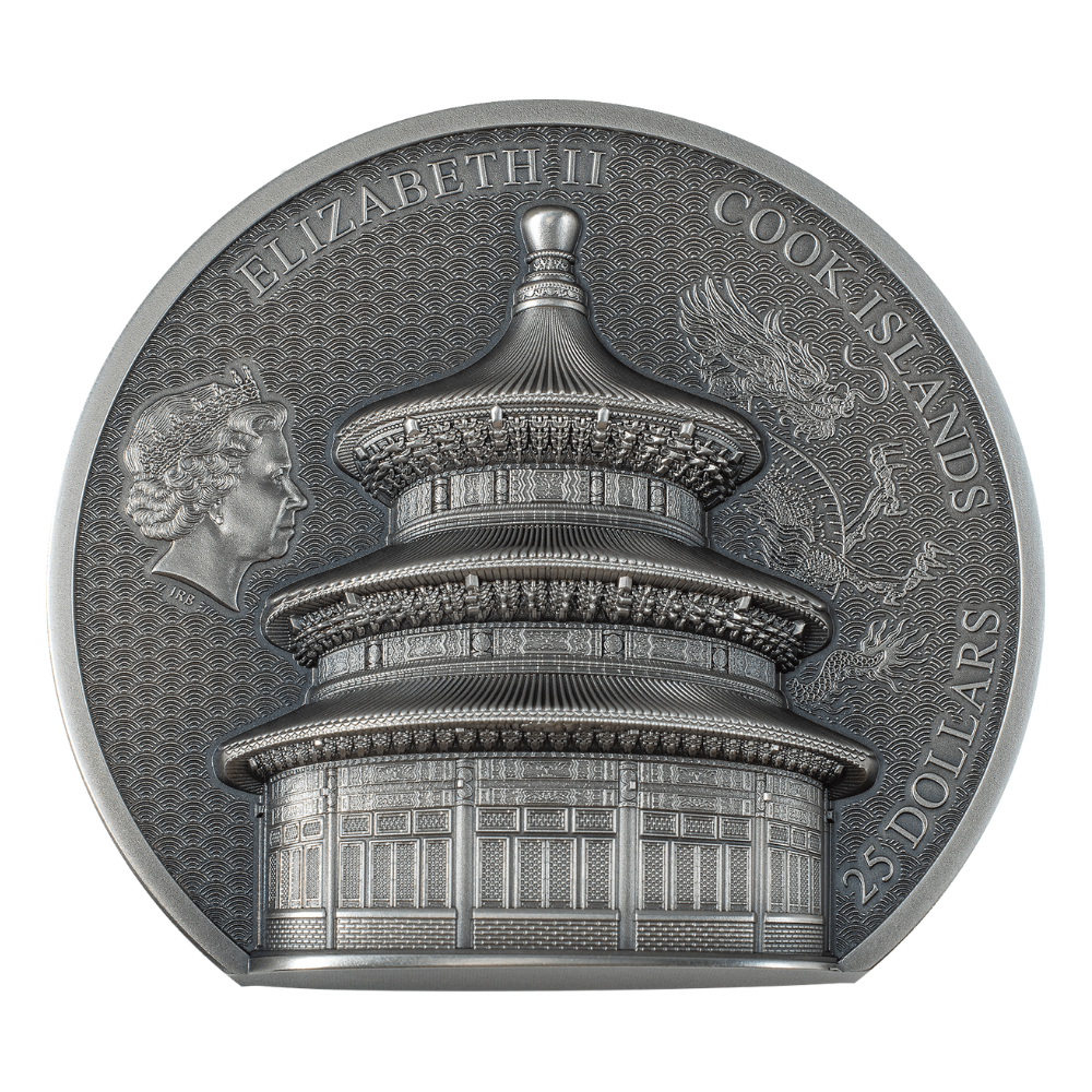 TEMPLE OF HEAVEN Beijing 5 Oz Silver Coin $25 Cook Islands 2023 - PARTHAVA COIN