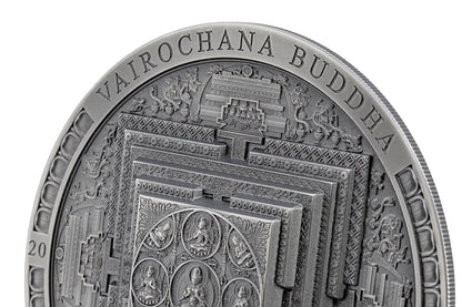 VAIROCHANA BUDDHA MANDALA Archeology Symbolism Antiqued 3 Oz Silver Coin 2000 Togrog Mongolia 2022 - PARTHAVA COIN