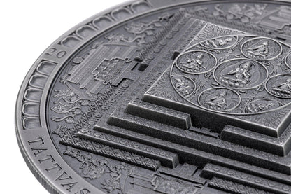 VAIROCHANA BUDDHA MANDALA Archeology Symbolism Antiqued 3 Oz Silver Coin 2000 Togrog Mongolia 2022 - PARTHAVA COIN