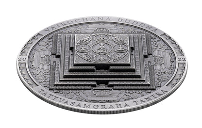 VAIROCHANA BUDDHA MANDALA Archeology Symbolism Antiqued 3 Oz Silver Coin 2000 Togrog Mongolia 2022 - PARTHAVA COIN