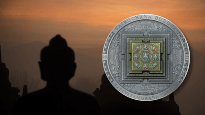 VAIROCHANA BUDDHA MANDALA Archeology Symbolism Colored 3 Oz Silver Coin 2000 Togrog Mongolia 2022 - PARTHAVA COIN