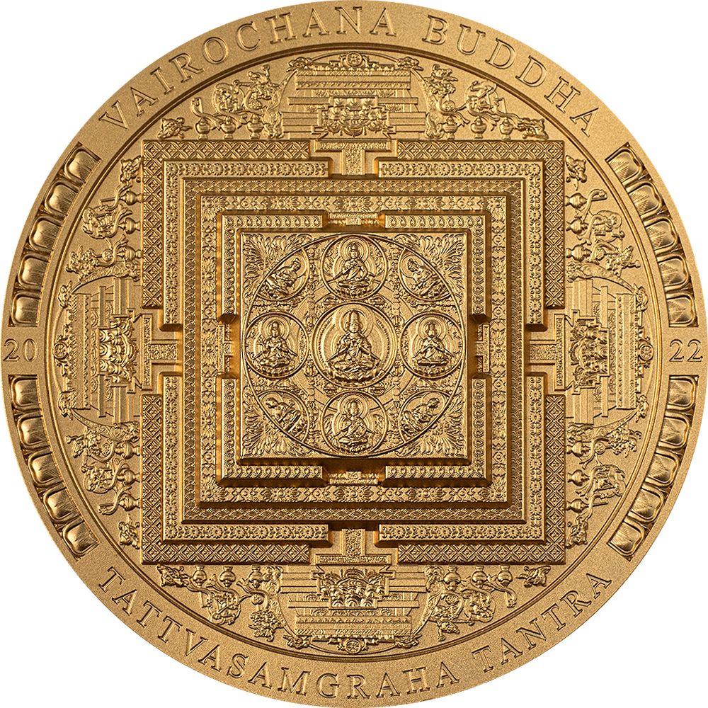 VAIROCHANA BUDDHA MANDALA Archeology Symbolism Gilded 3 Oz Silver Coin 2000 Togrog Mongolia 2022 - PARTHAVA COIN